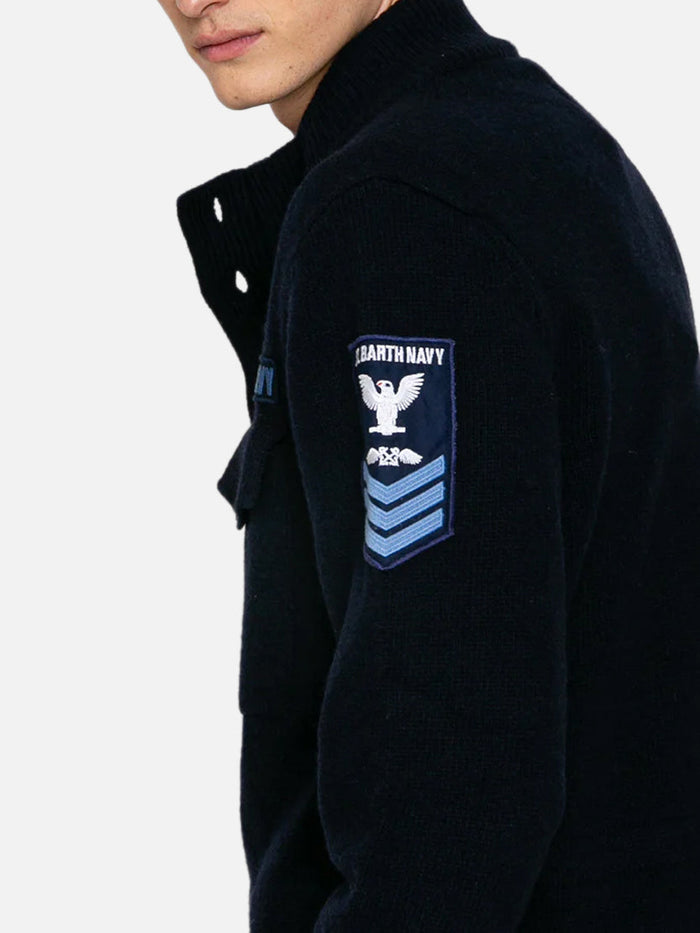 Knitted Field Jacket With Patch Blue