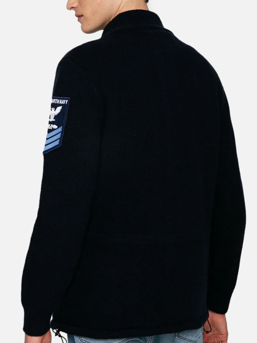 Knitted Field Jacket With Patch Blue