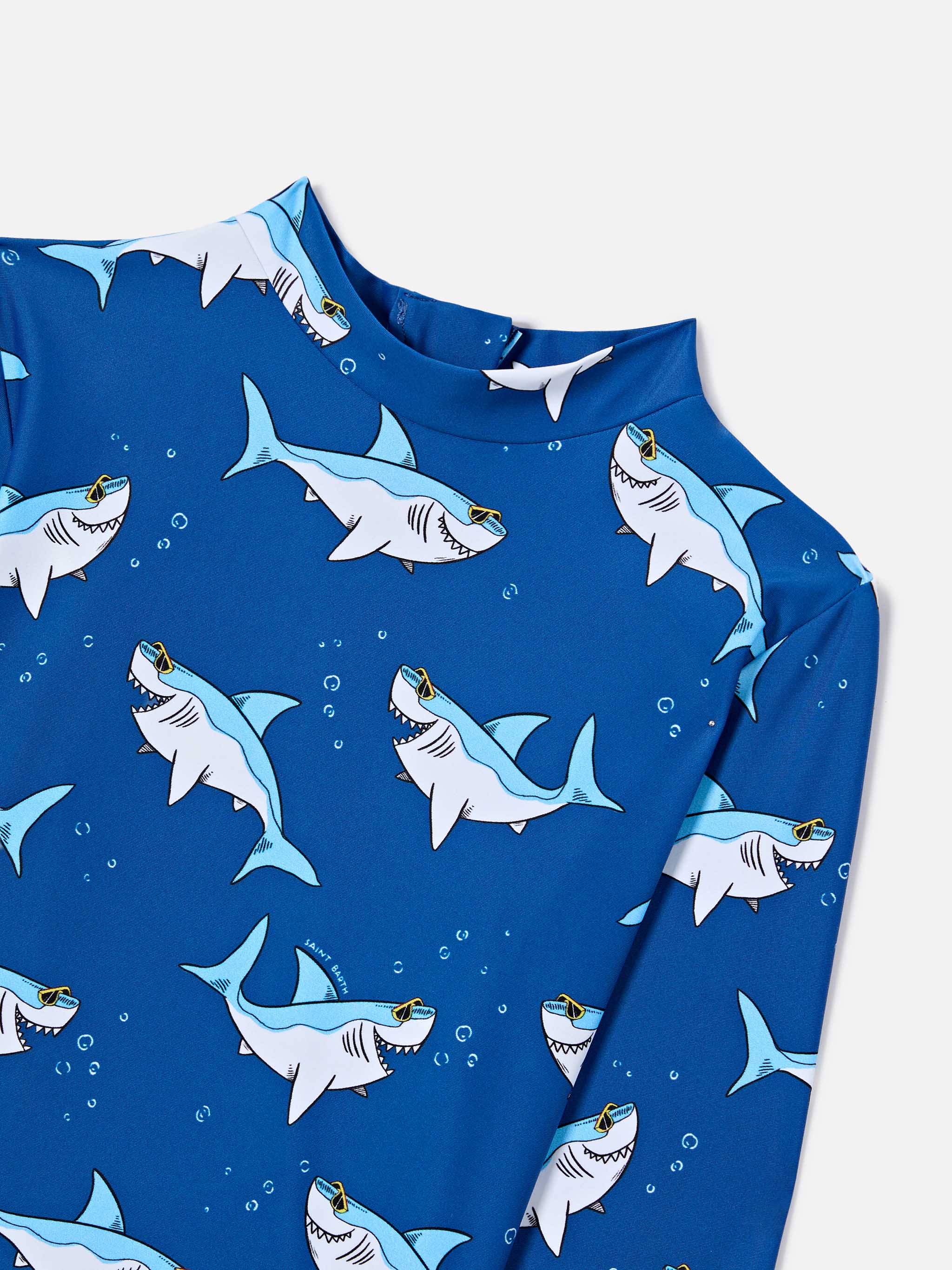 Moorish Anti-Uv T-Shirt With Shark Print Blue