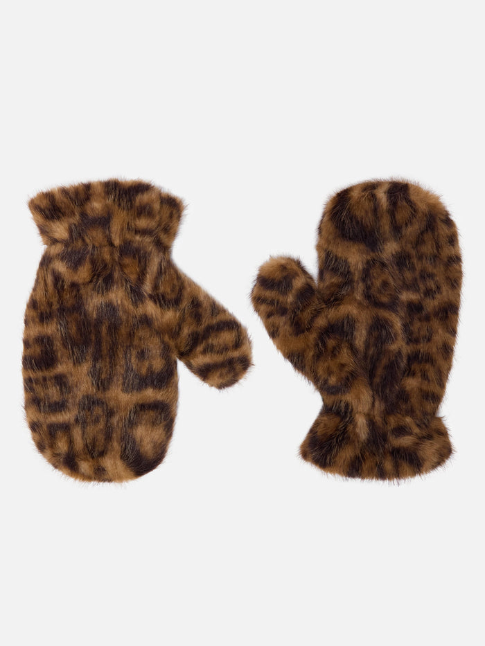 Muffy Gloves Beige Faux Fur Brown