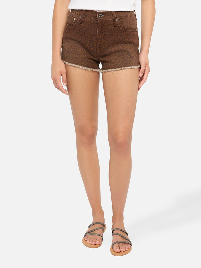 Musa Denim Shorts With Animalier Print Brown Pant