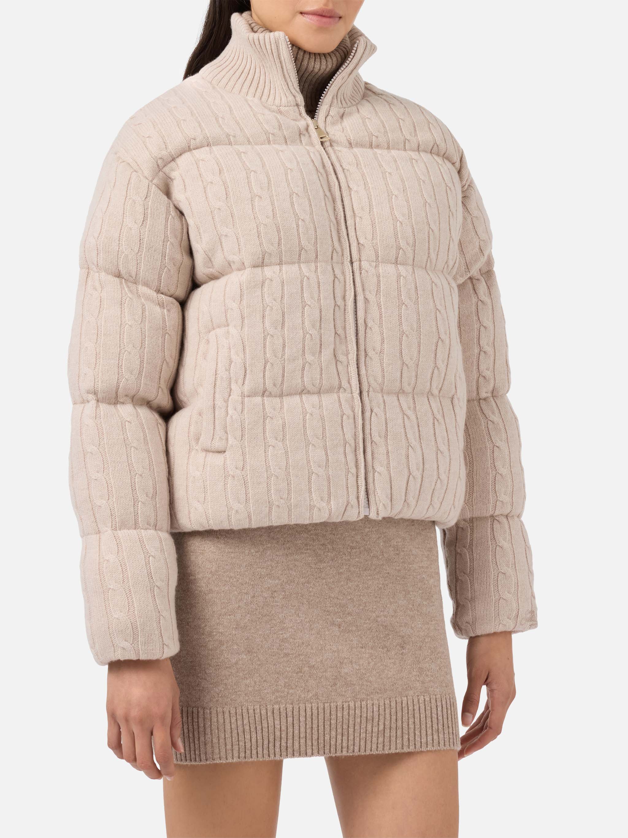 Mya Padded Cable-Knit Wool Jacket Brown