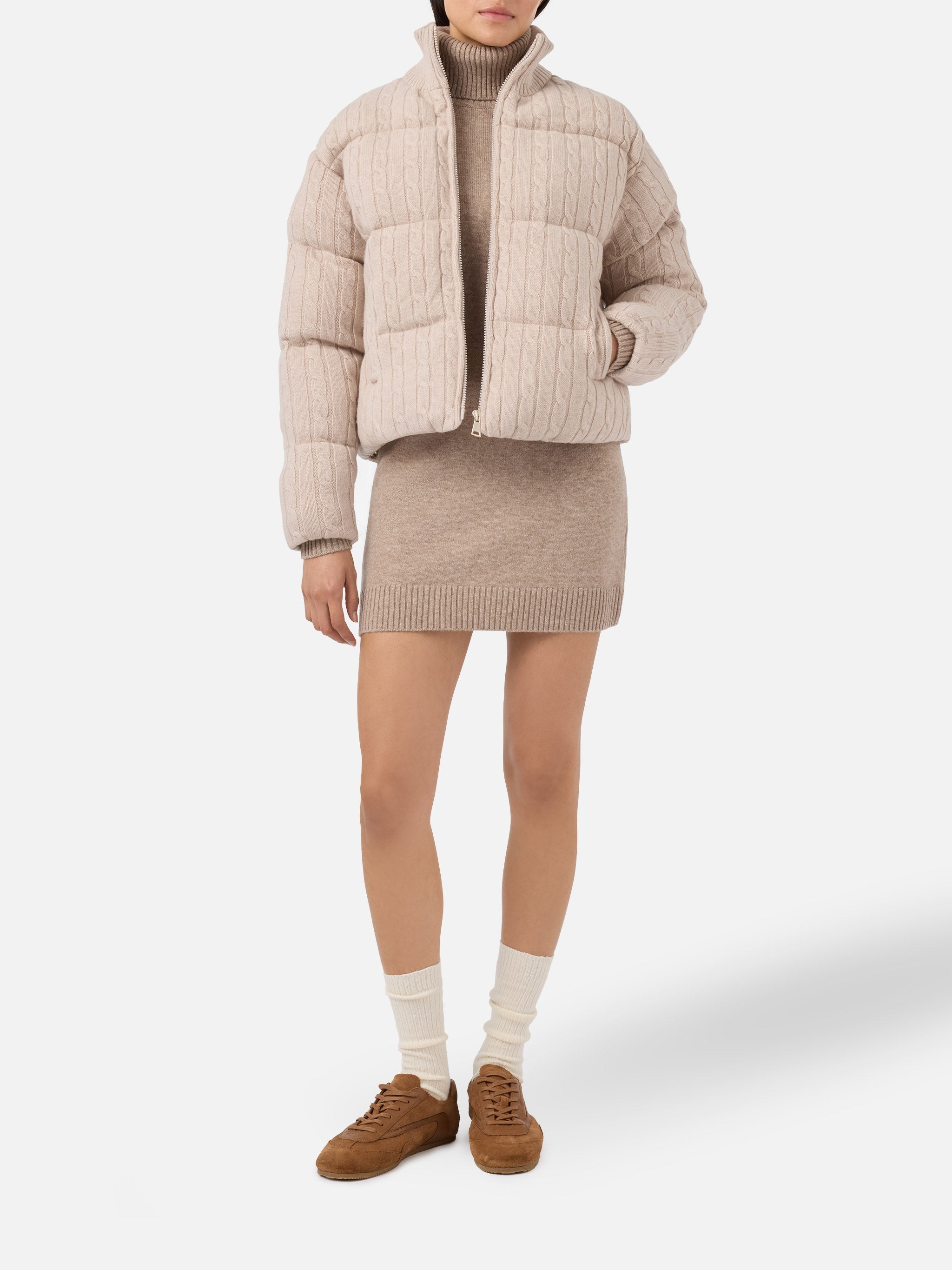 Mya Padded Cable-Knit Wool Jacket Brown