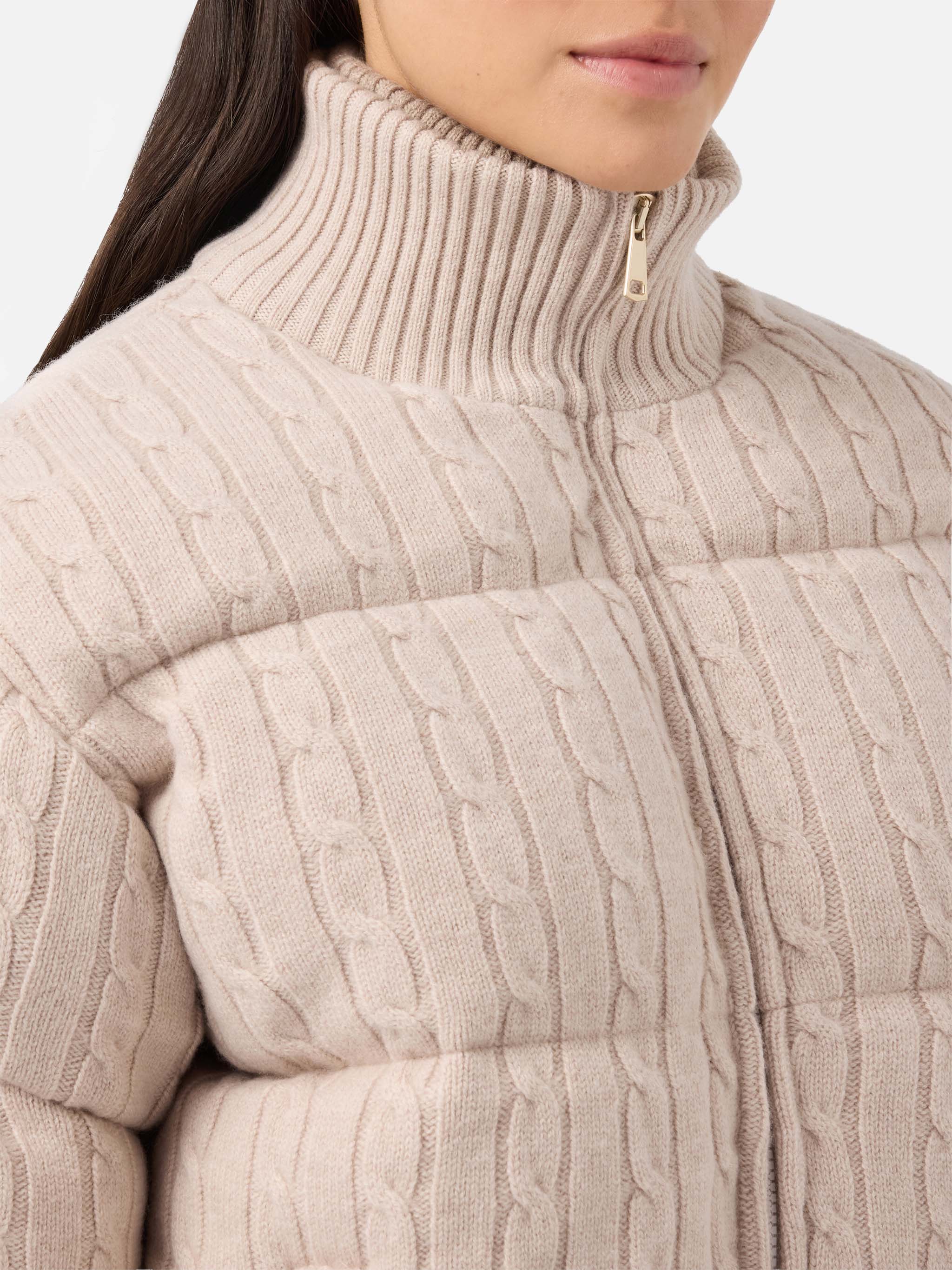 Mya Padded Cable-Knit Wool Jacket Brown