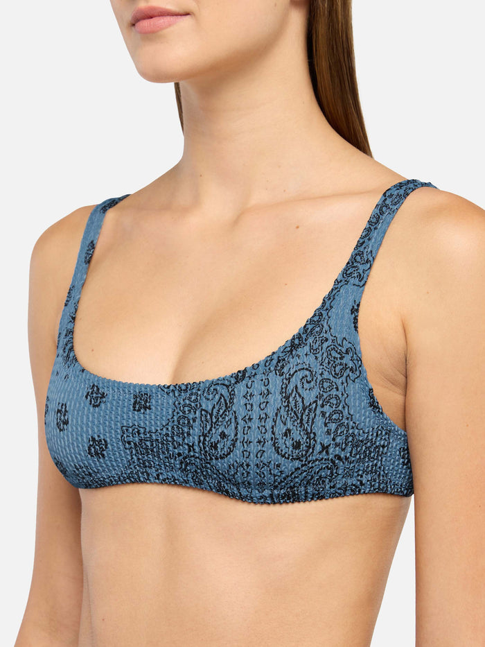 Naima Crinkle Classic Bralette Top With Bandana Print Sky