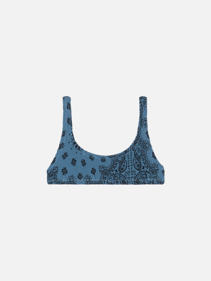 Naima Crinkle Classic Bralette Top With Bandana Print Sky