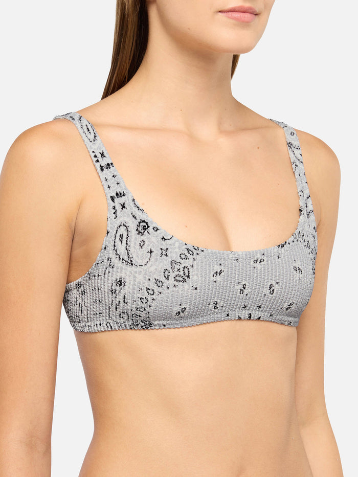 Naima Crinkle Classic Bralette Top With Bandana Print Grey