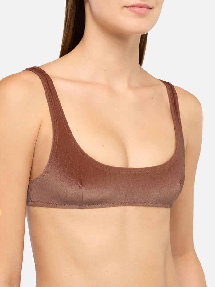 Naima Camel Brown Velvet Classic Bralette Top