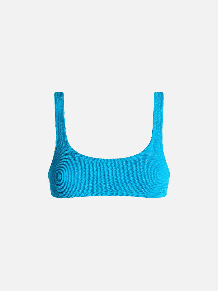 Naima Turquoise Crinkle Lurex Bralette Bikini Top Sky