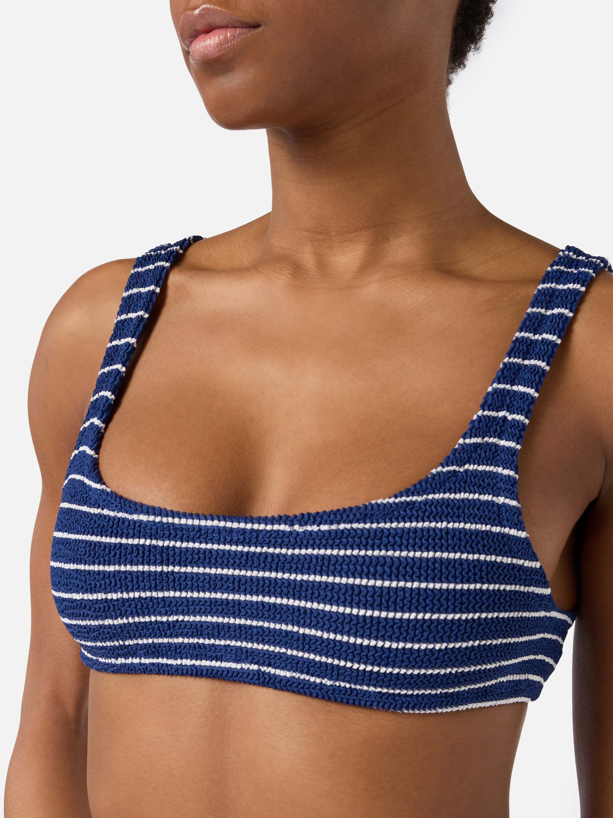 Naima Bralette Bikini Top Blue Striped Crinkle Fabric