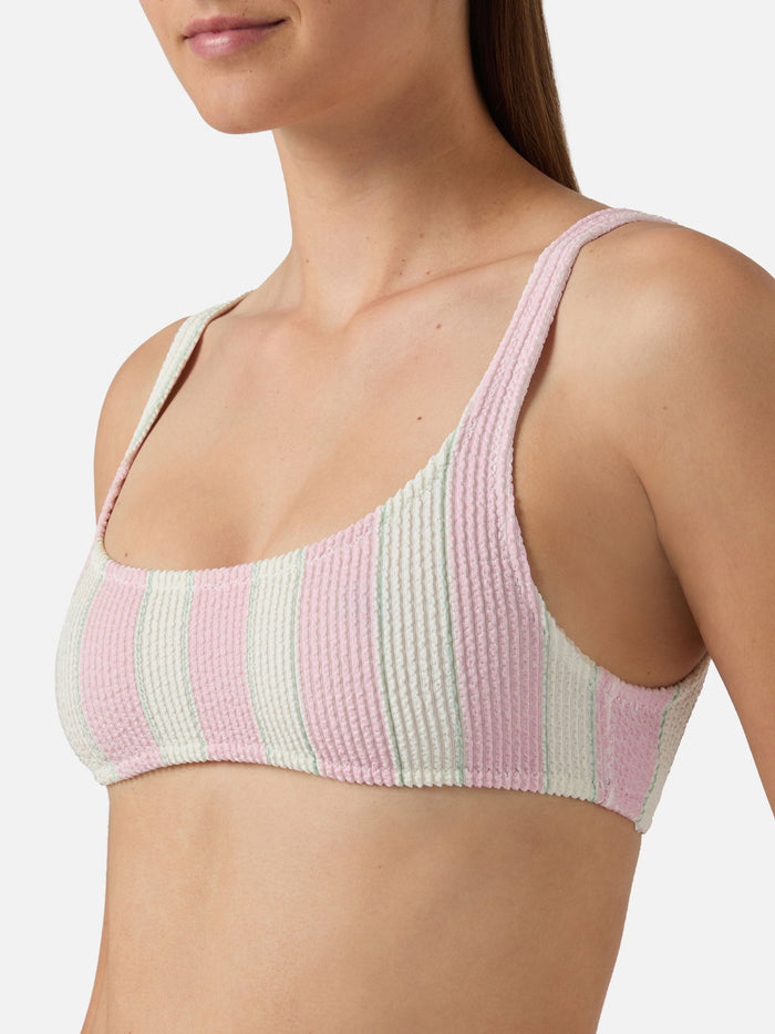 Classic Elise Bikini Bottoms Pink And White Striped Crinkle Fabric Bottom