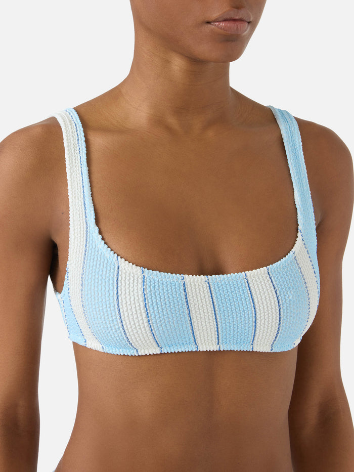 Naima Bralette Bikini Top Light Blue Striped Crinkle Fabric