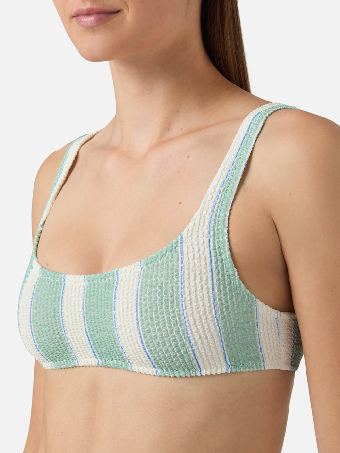 Classic Elise Bikini Bottoms Green And White Striped Crinkle Fabric Bottom