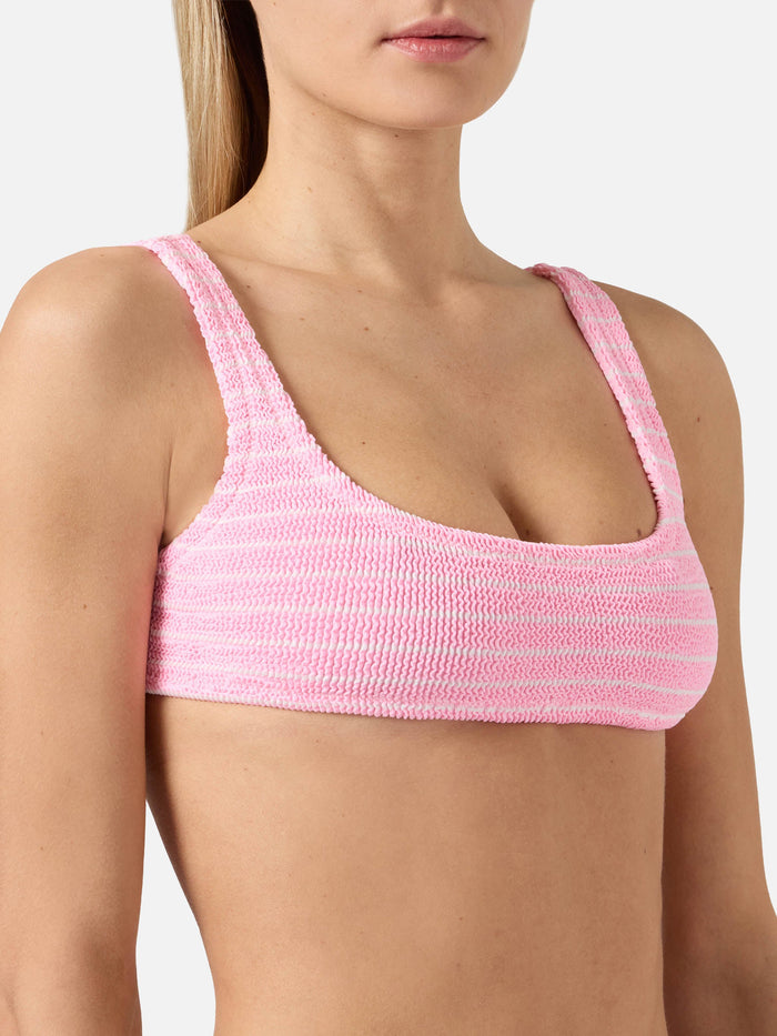 Naima Bralette Bikini Top Pink Striped Crinkle Fabric