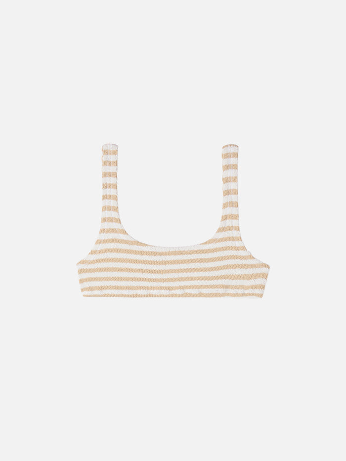 Naima Crinkle Bralette Top With Beige Striped Print White