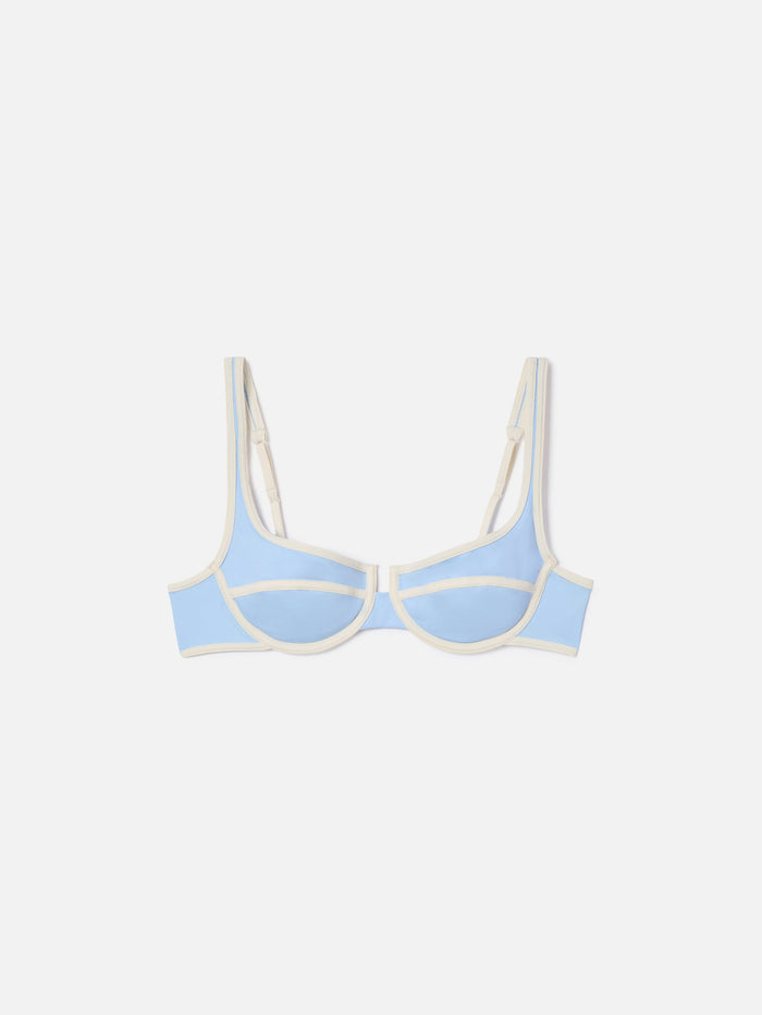 Amira String Balconette Bikini Top Light Blue With White Trims