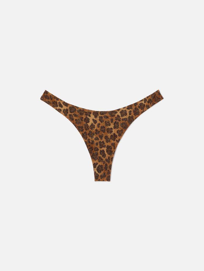 Naomi Brazilian Bikini Bottoms Lurex Fabric With Animal Print Brown Bottom