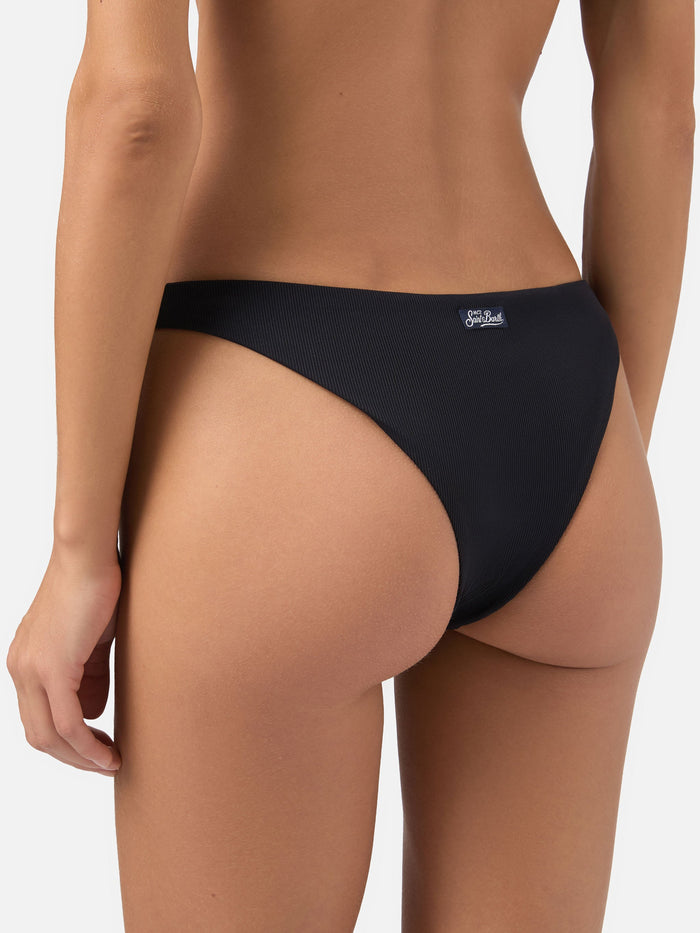 Black Ribbed Cheeky Swim Briefs Bottom