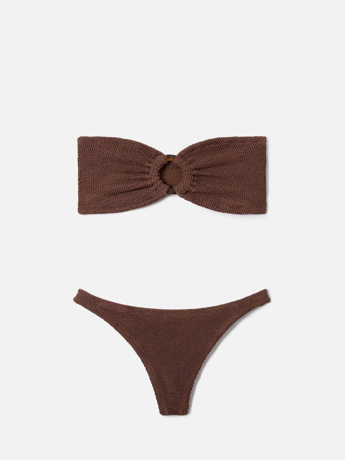Naomi Brazilian Bikini Bottoms Brown Crinkle Fabric Bottom