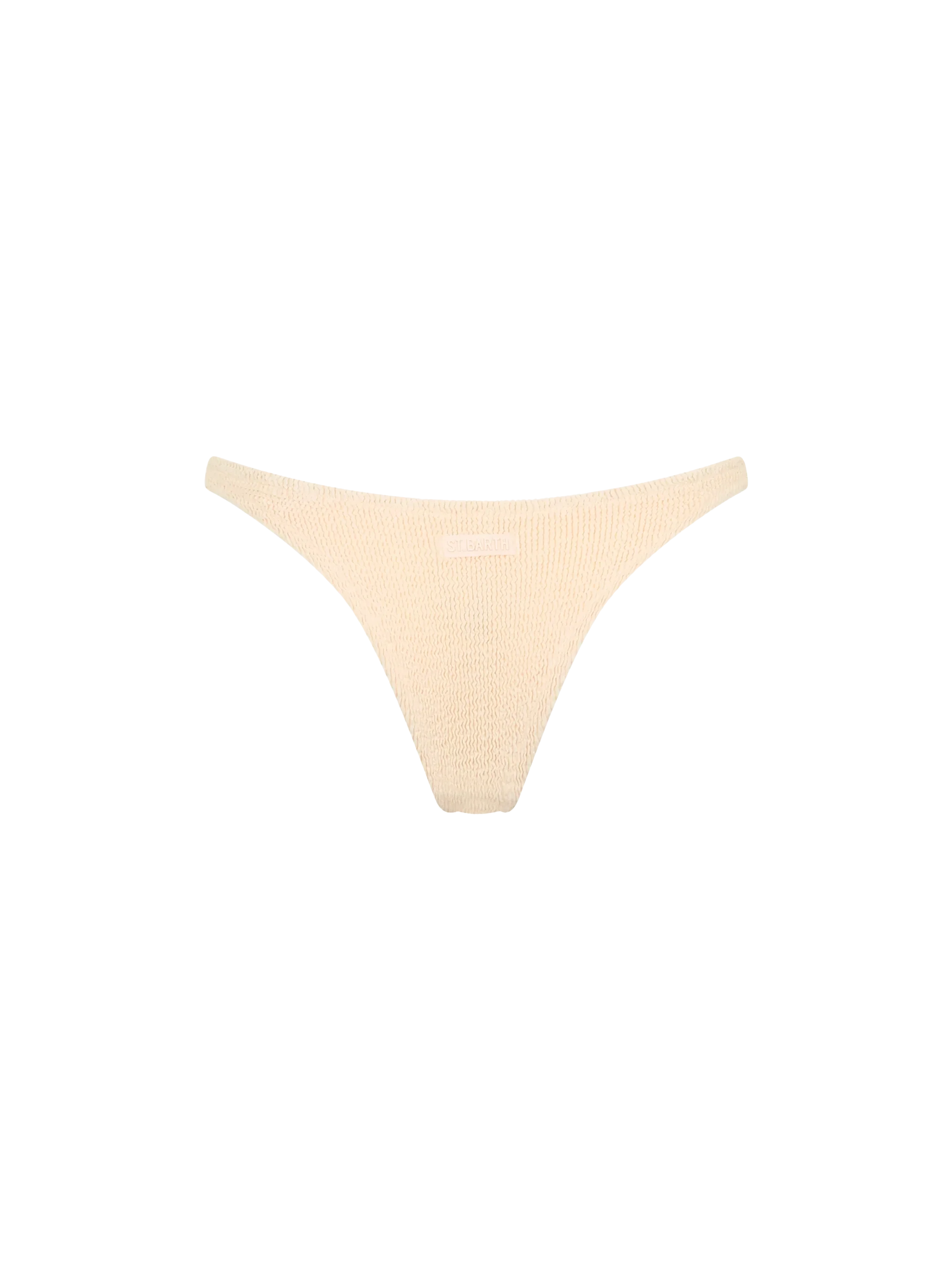 Naomi Beige Crinkle Cheeky Swim Briefs White Bottom
