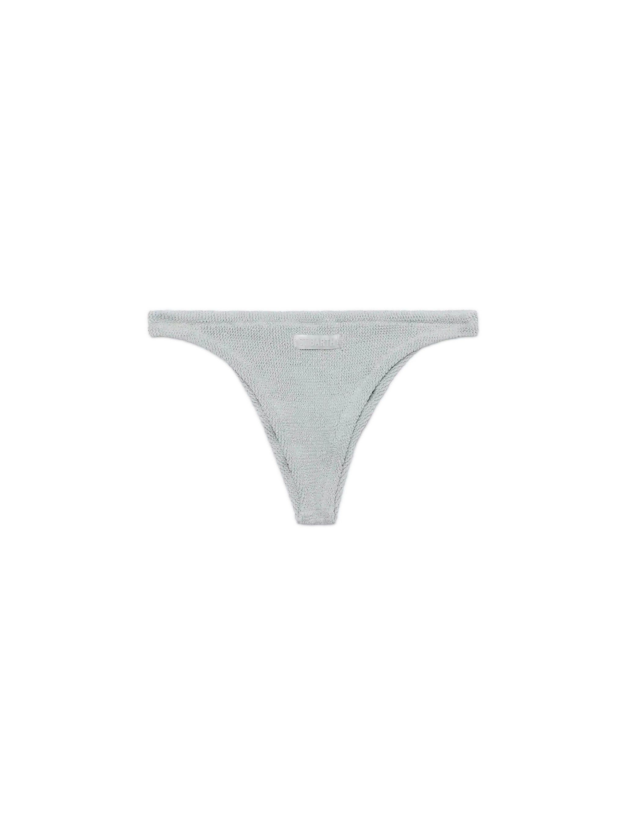 Naomi Silver Lurex Crinkle Cheeky Swim Briefs White Bottom