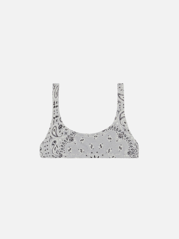Naima Crinkle Classic Bralette Top With Bandana Print Grey