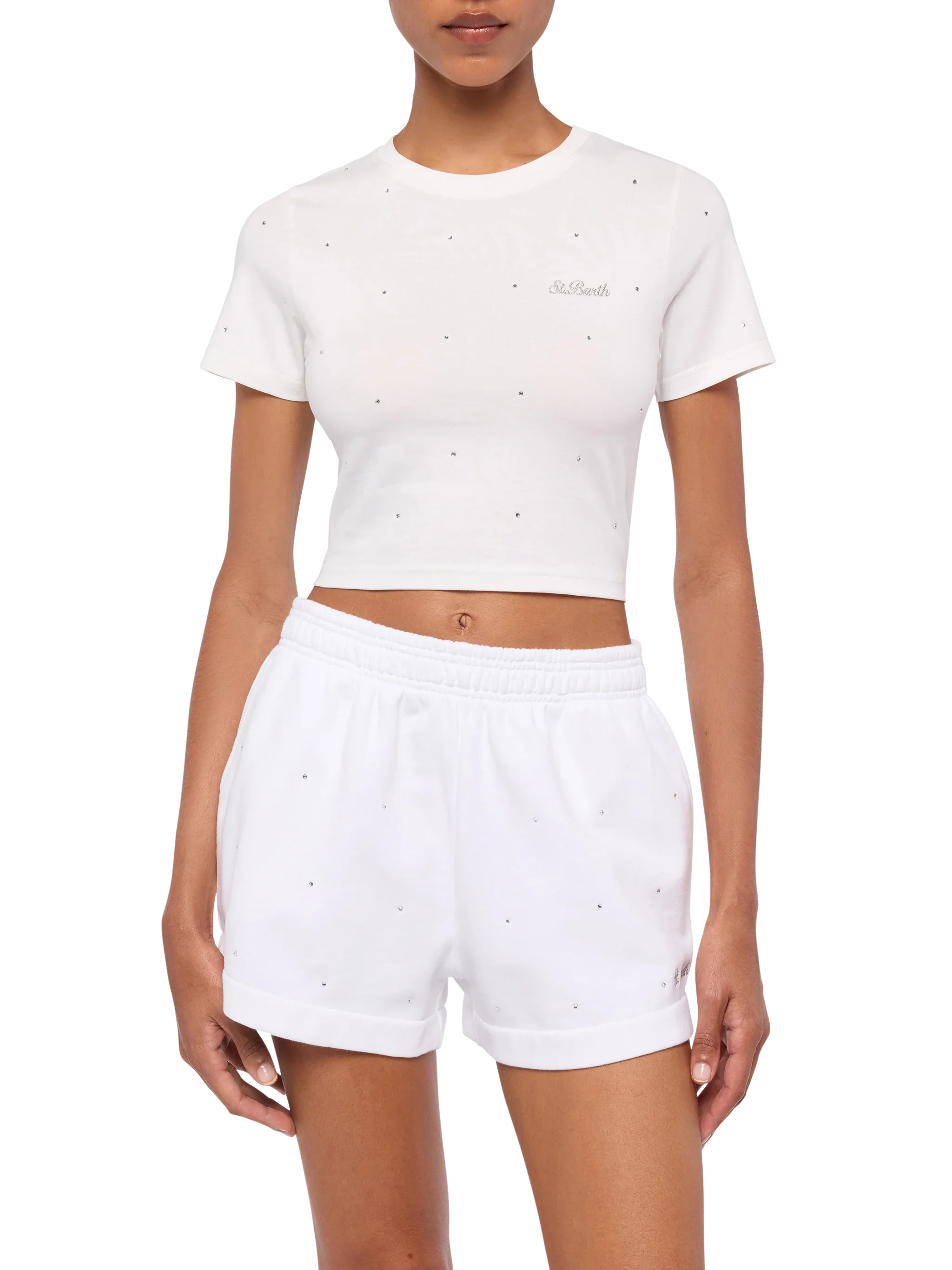 Nives Cotton T-Shirt With Rhinestone Embellishment White