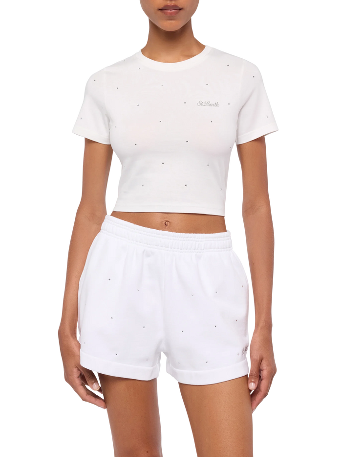 Nives Cotton T-Shirt With Rhinestone Embellishment White