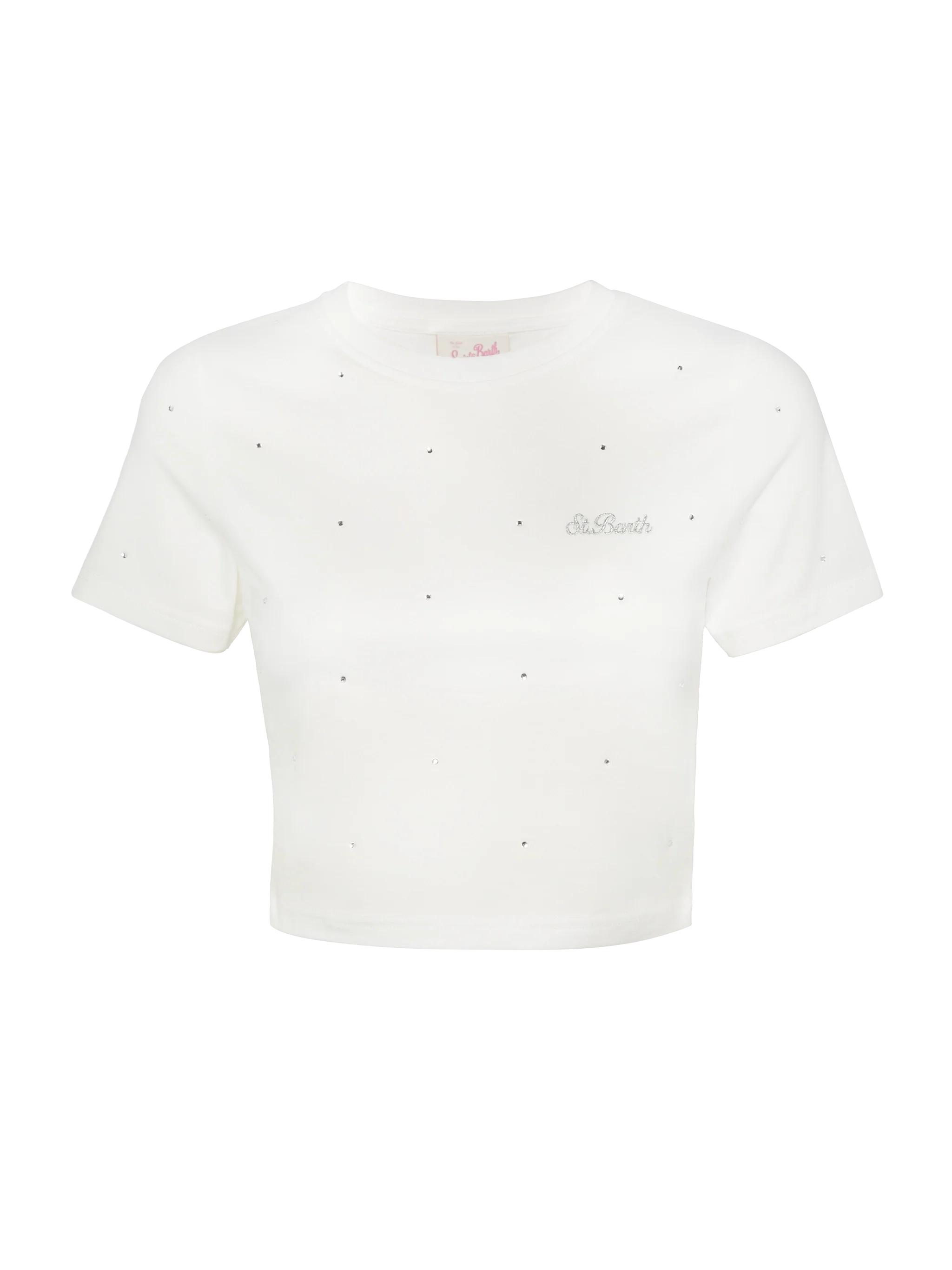 White Cotton Nives T-Shirt With All-Over Rhinestones