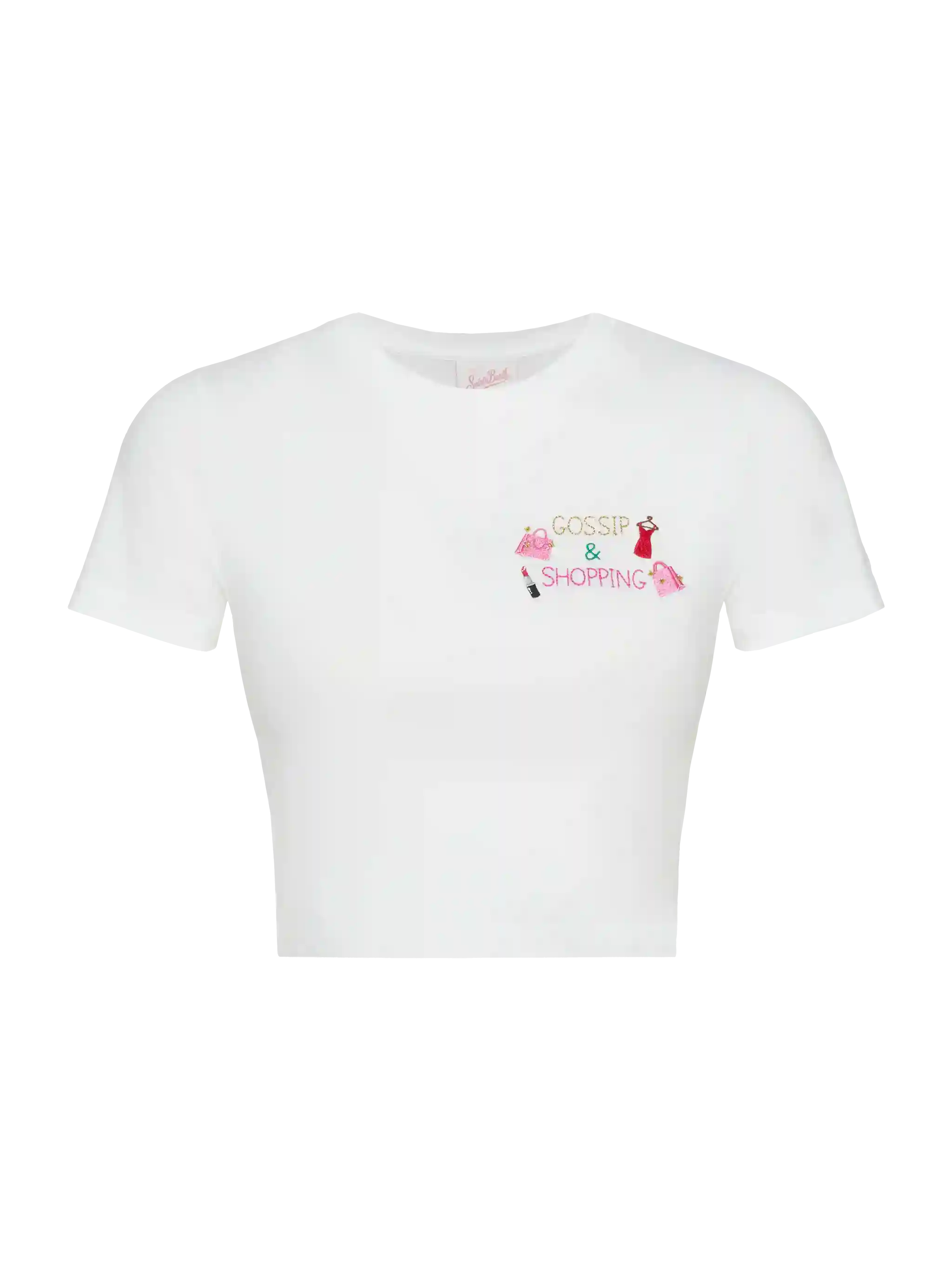 Nives Cotton T-Shirt With Gossip $ Shopping Embroidery White