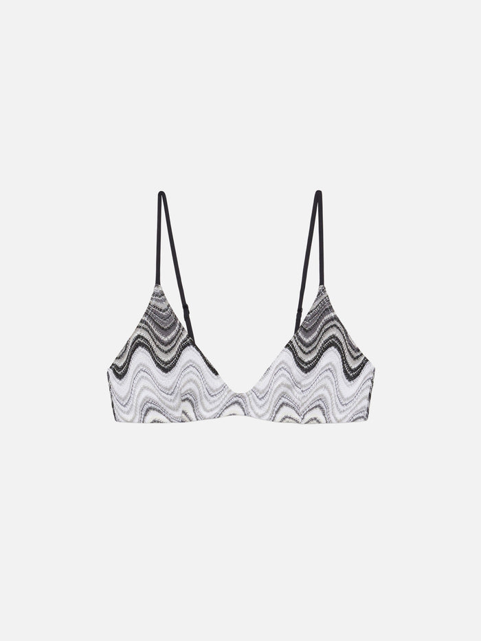 Paloma Raschel Knit Scoop Bralette With Wave Pattern Black Top