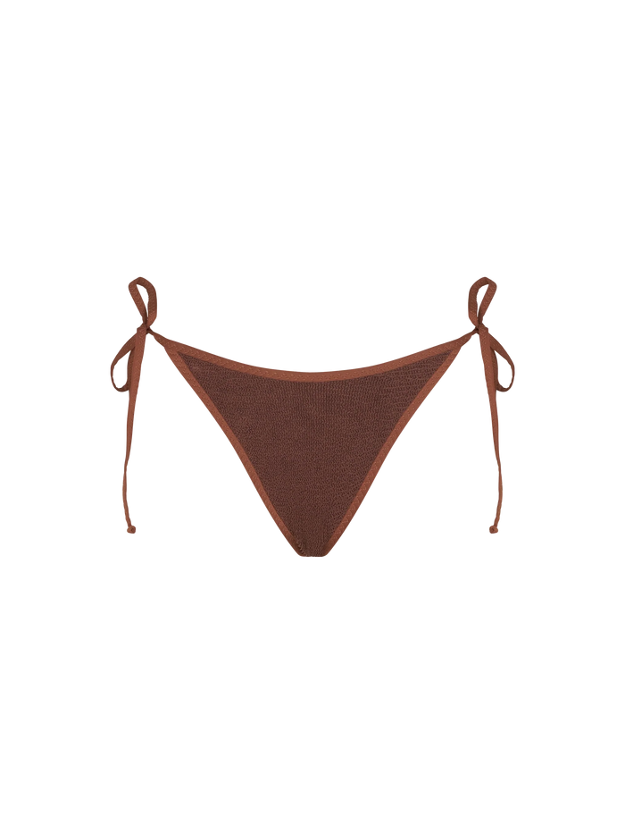 Brown Norah String Cheeky Crinkle Swim Briefs Bottom