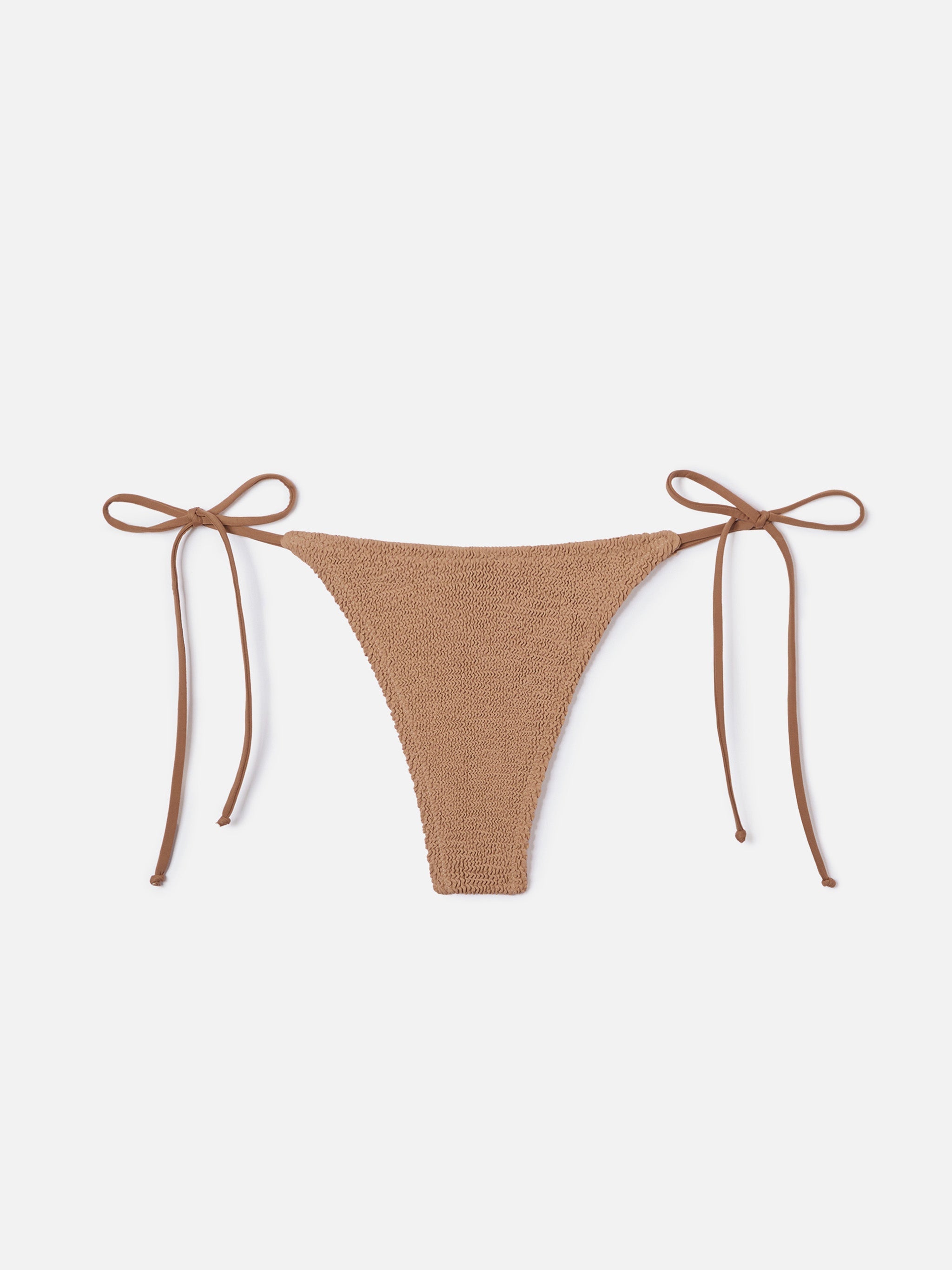 Norah Thong Bikini Bottoms Light Brown Crinkle Fabric White Bottom