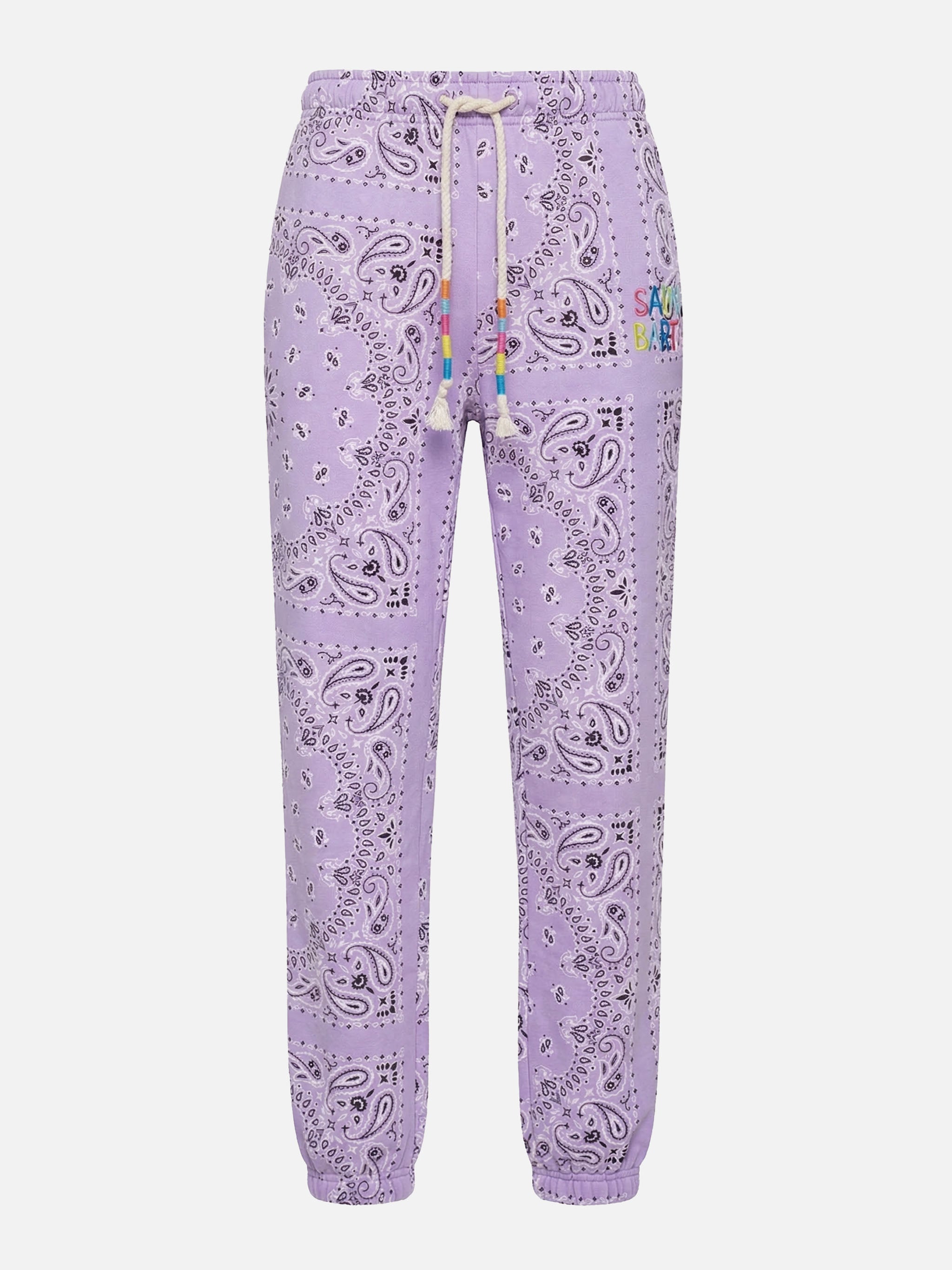 Cotton Bandana Joggers With Saint Barth Embroidery Purple Pant