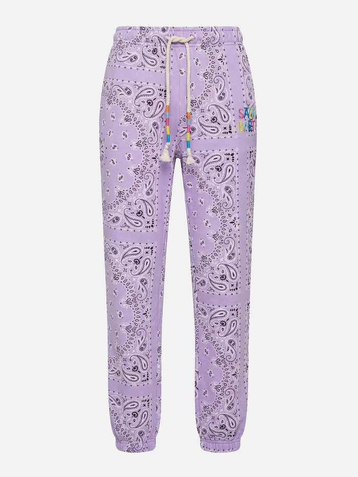 Cotton Bandana Joggers With Saint Barth Embroidery Purple Pant