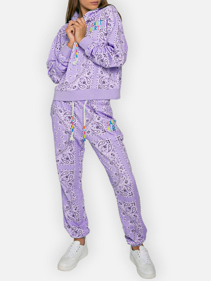 Cotton Bandana Joggers With Saint Barth Embroidery Purple Pant