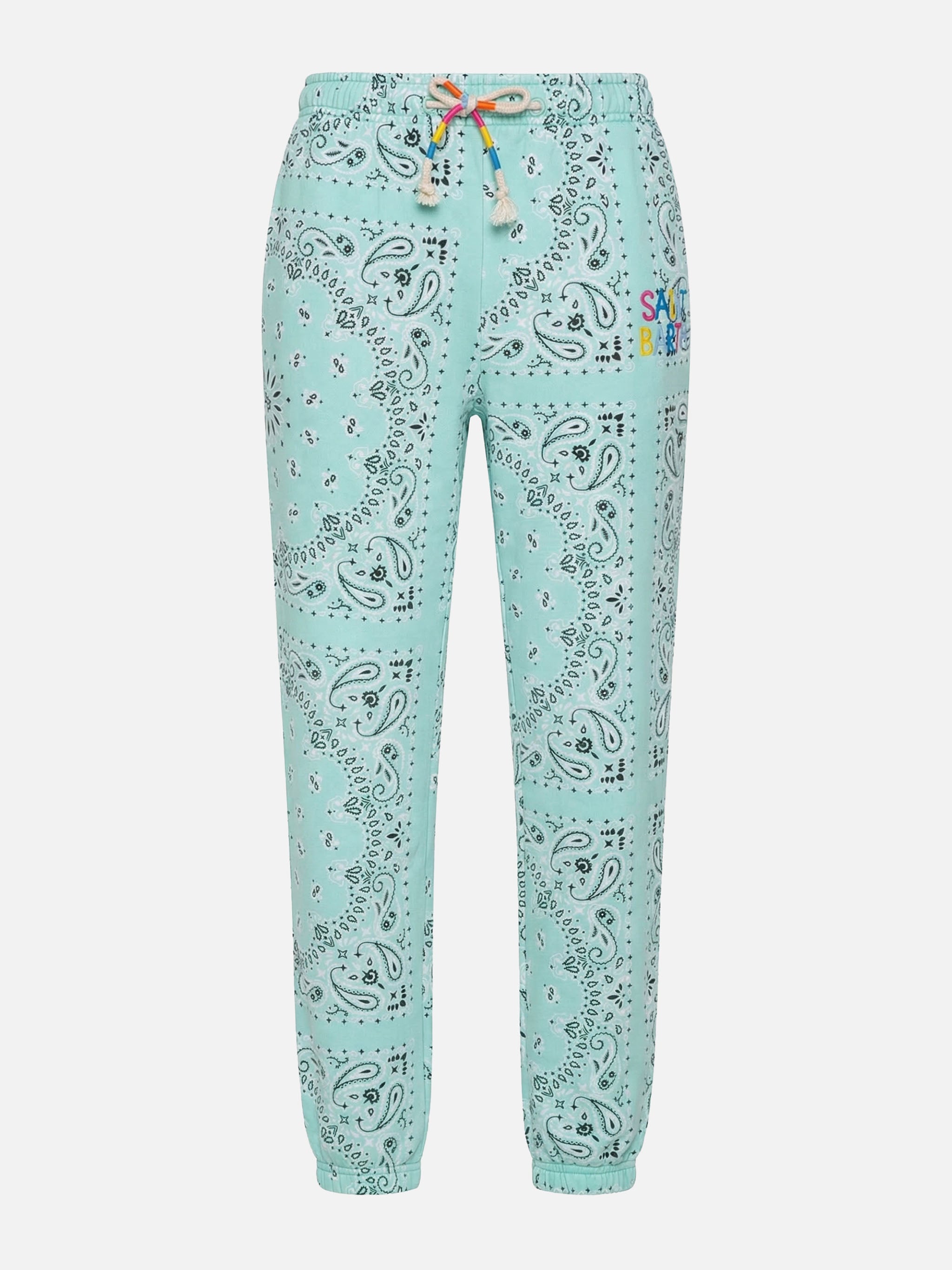 Cotton Bandanna Joggers With Saint Barth Embroidery Green Pant
