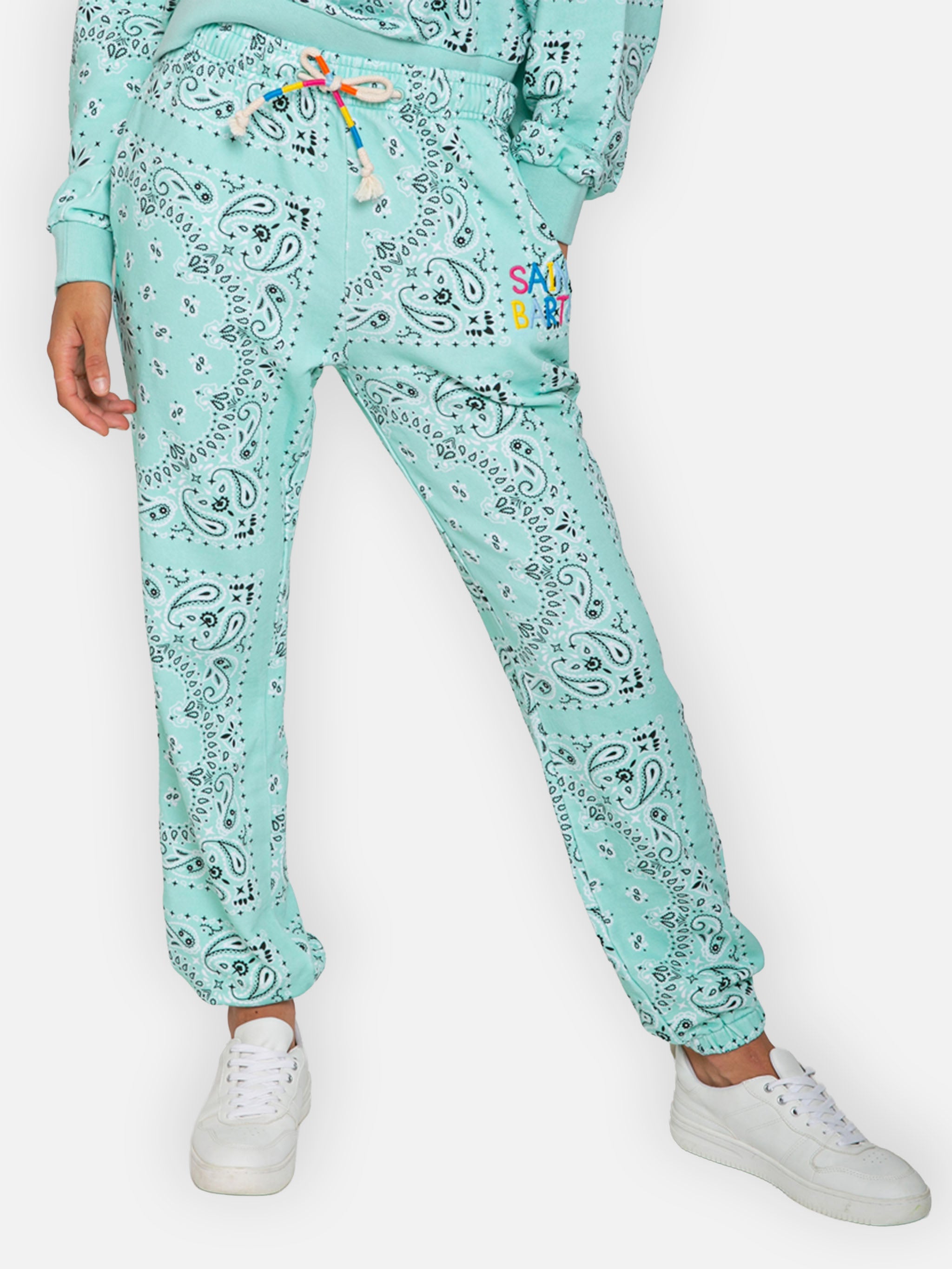 Cotton Bandanna Joggers With Saint Barth Embroidery Green Pant