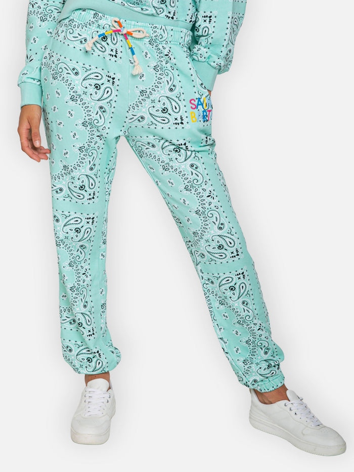 Cotton Bandanna Joggers With Saint Barth Embroidery Green Pant