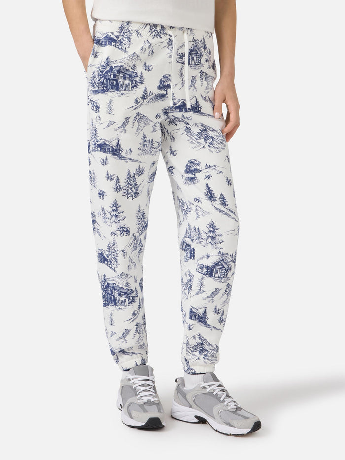 Cotton Fleece Pants Odalys With Toile De Jouy Print White