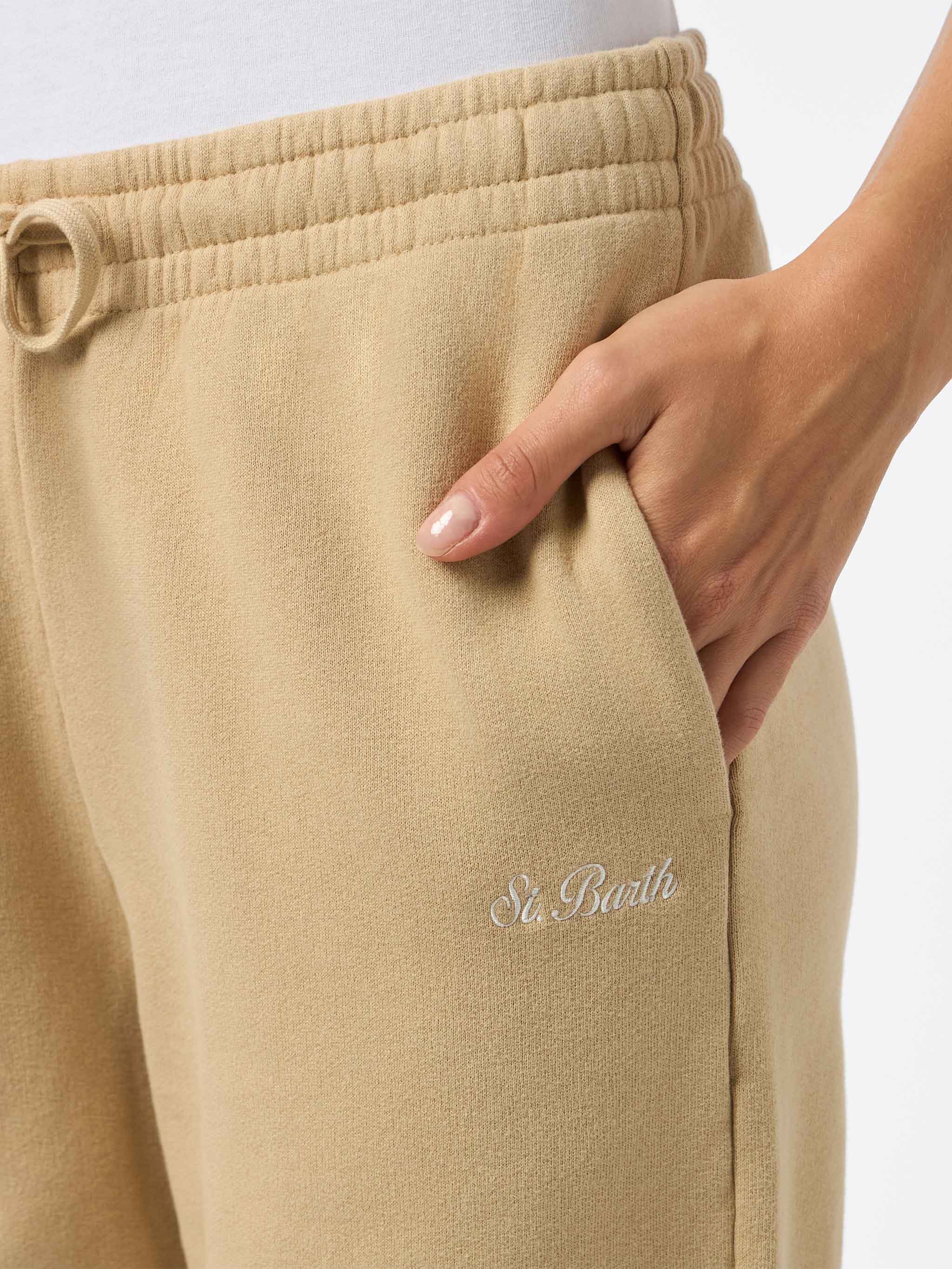 Odalys Beige Cotton Fleece Jogger Pants White