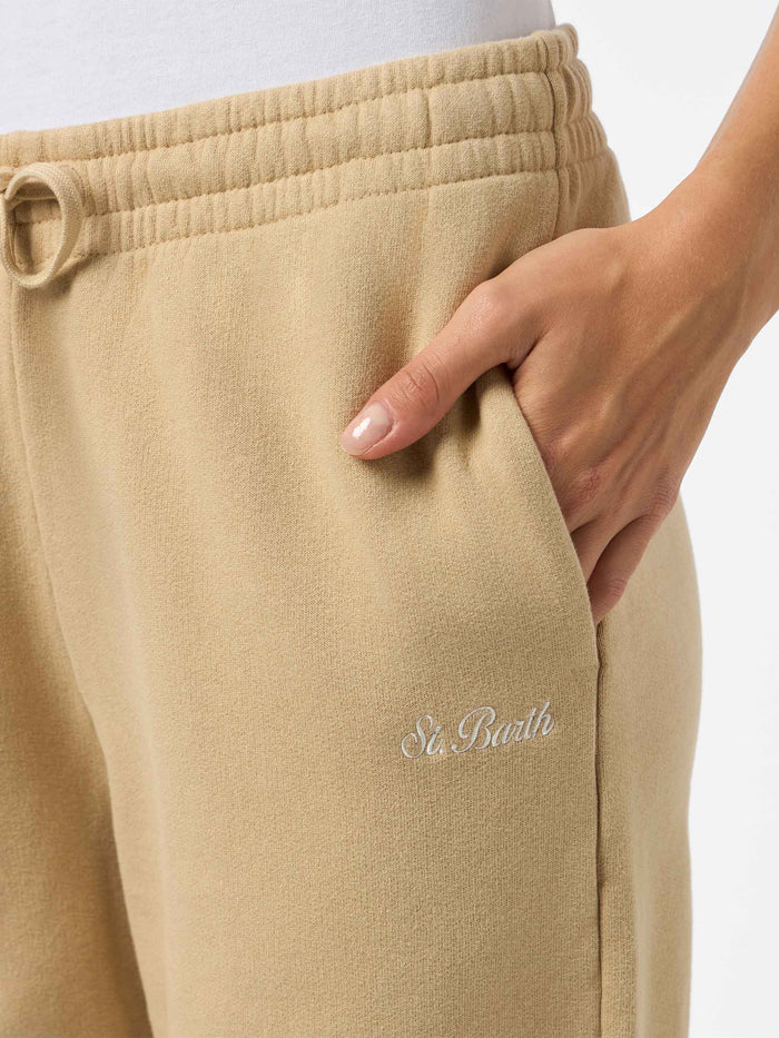 Odalys Beige Cotton Fleece Jogger Pants White