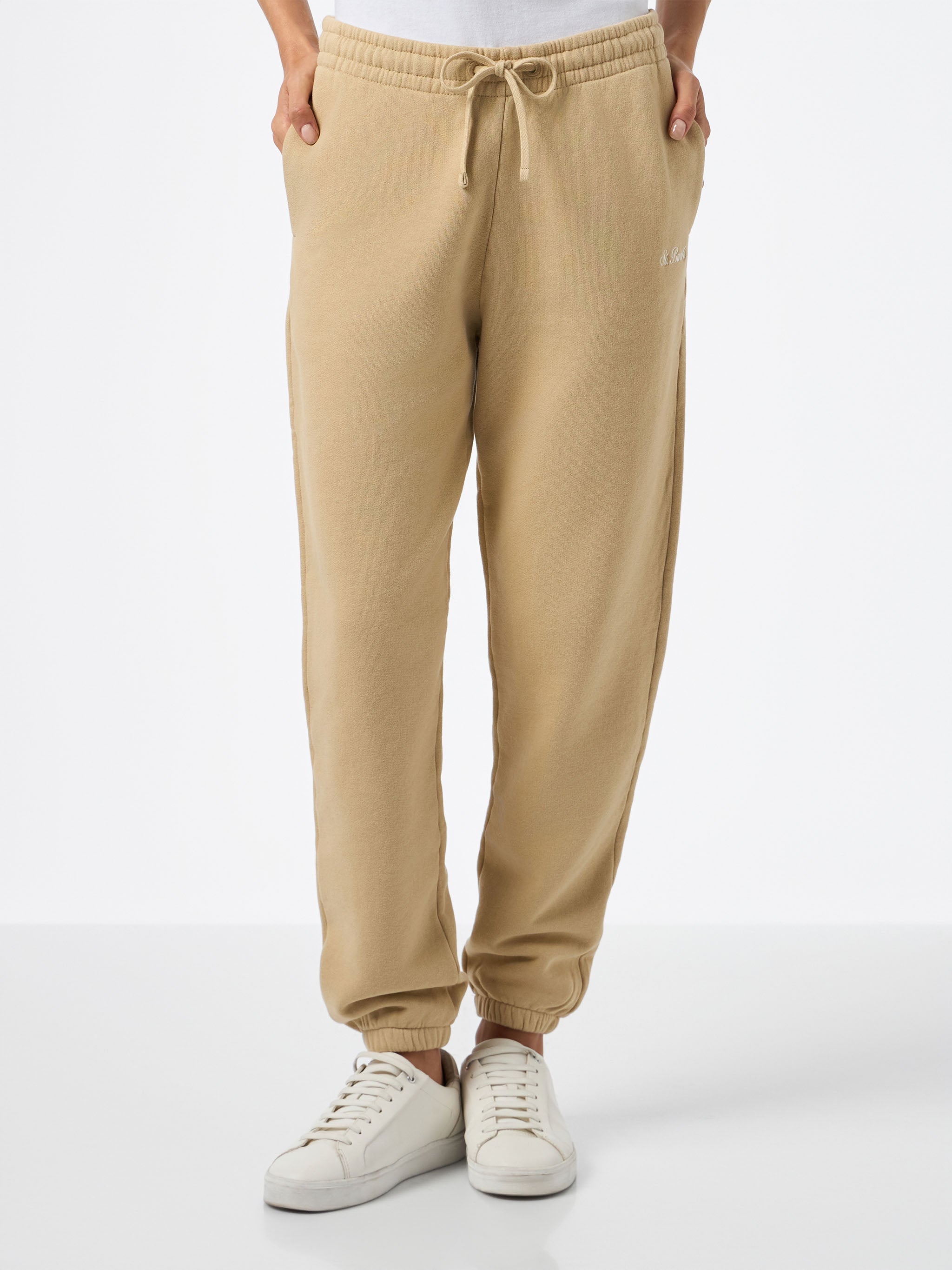 Odalys Beige Cotton Fleece Jogger Pants White