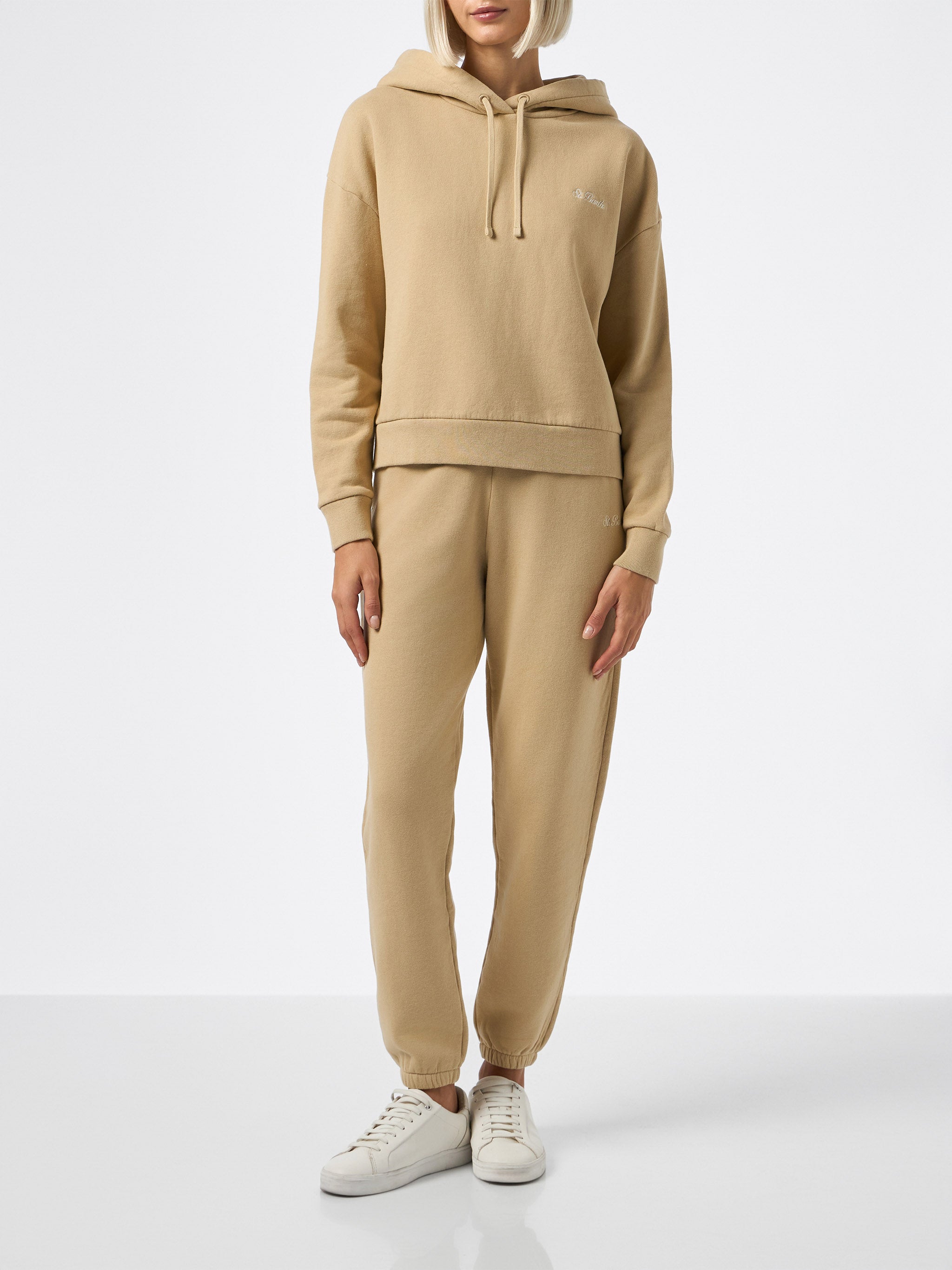 Odalys Beige Cotton Fleece Jogger Pants White