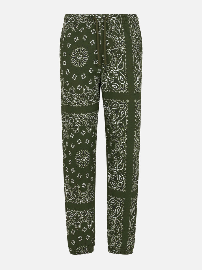 Cotton Fleece Pants Odalys With Green Bandana Print