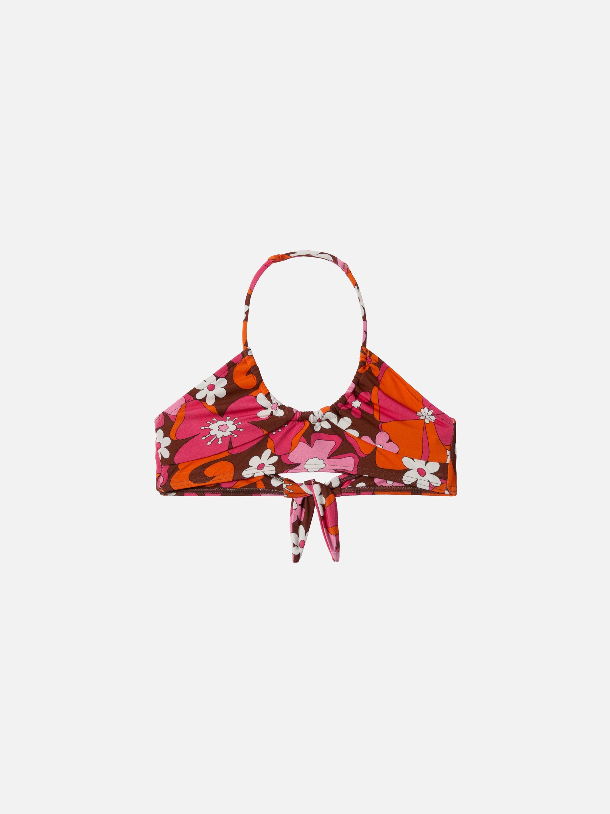 Page Jr Crop Top With Retro Flower Print Brown Top_apparel