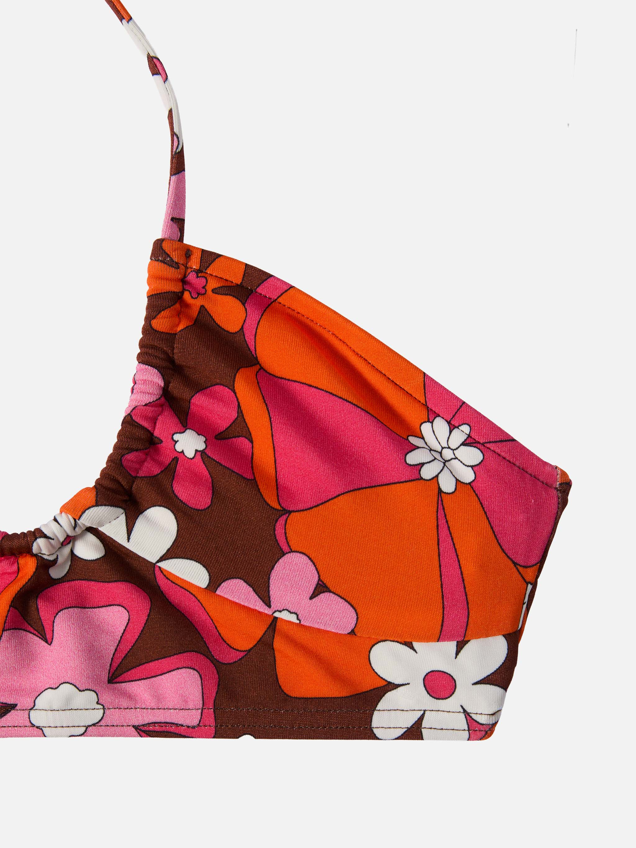 Page Jr Crop Top With Retro Flower Print Brown Top_apparel