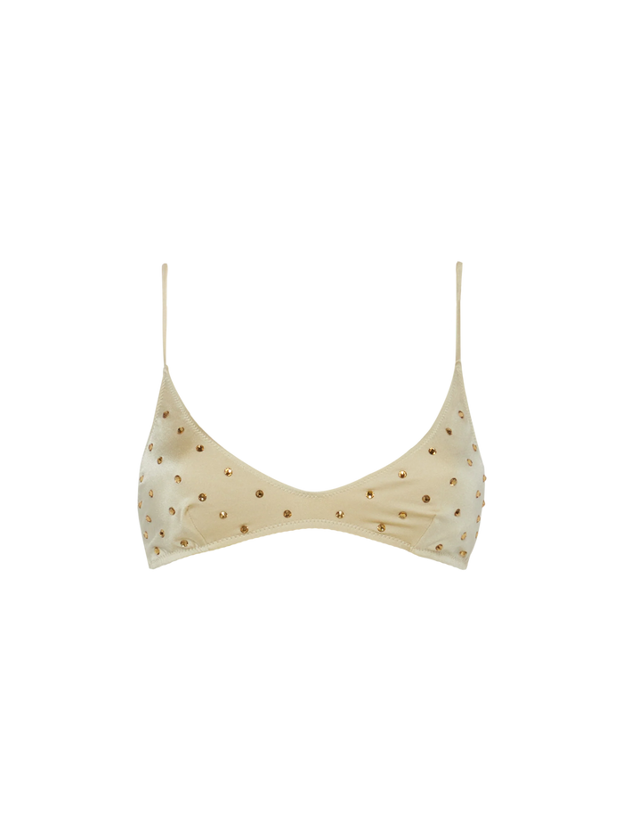 Paloma Gold Scoop Bralette With Rhinestone Embellishment White Top