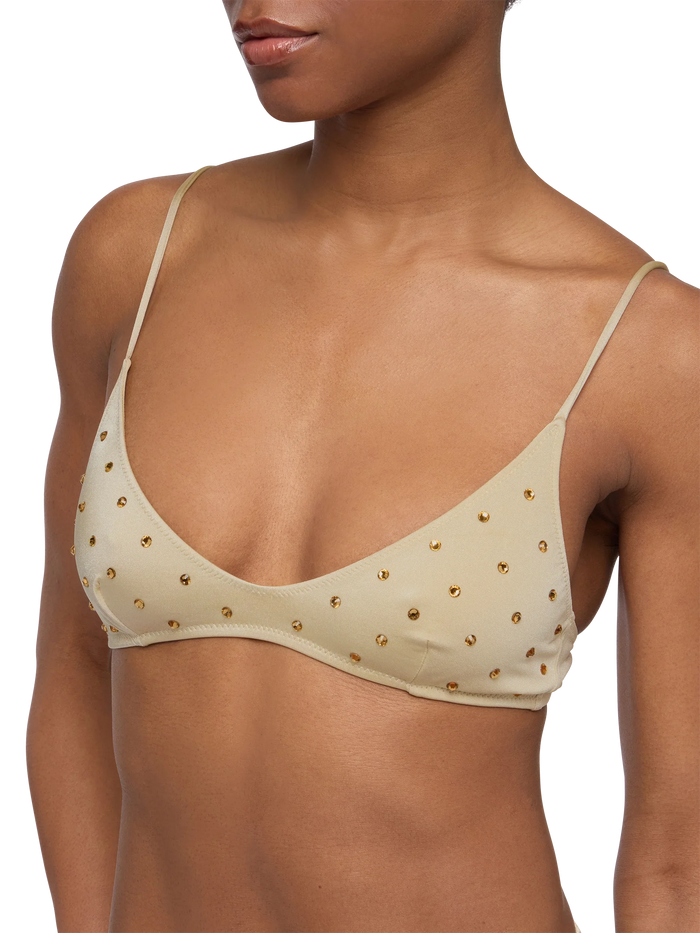 Paloma Gold Scoop Bralette With Rhinestone Embellishment White Top