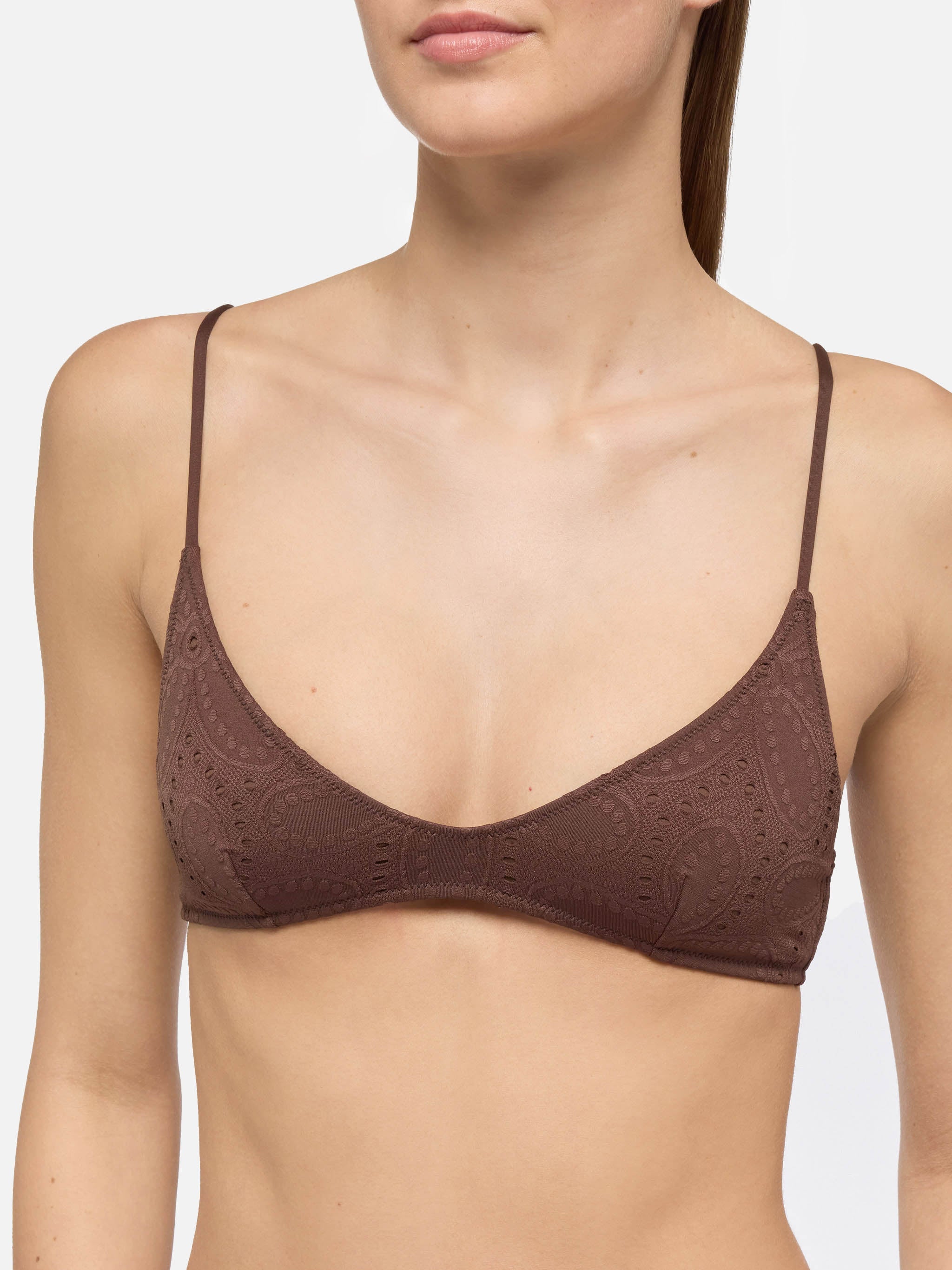 Paloma White Sangallo Lace Scoop Bralette Brown Top